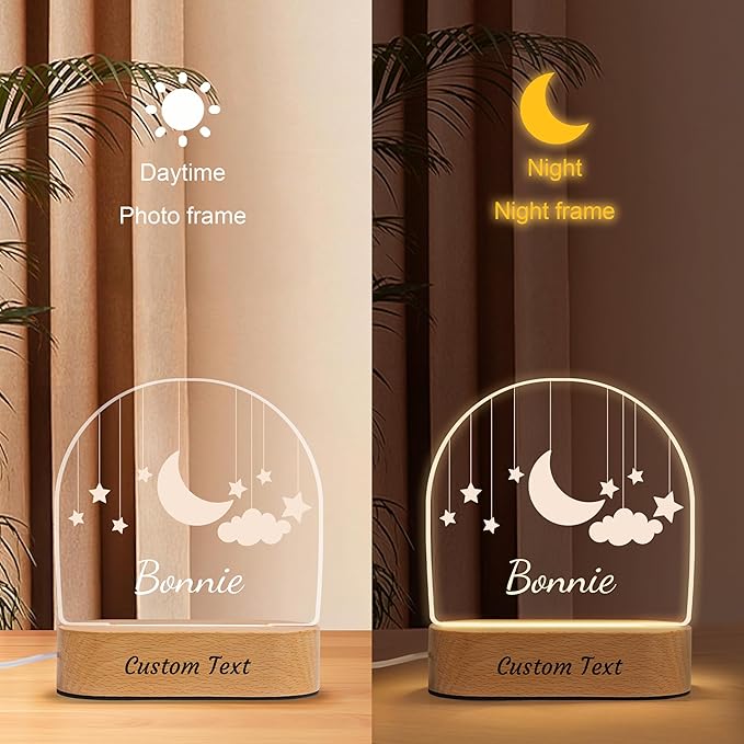 Personalized Baby Gifts for Kids, Custom LED Name Lamp, Moon and Star Acrylic Plaque Night Light, Perfect Christmas Newborn Baby Shower Gifts for Boys Girls Bedroom Nursery Decor