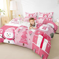 Xmas Comforter Set Twin Size,Snowman Christmas Tree Snowflake Bedding Set for Kids Boys Girls Room Decor,Pink Plaid Patchwork Quilt Set 2Pcs,Merry Christmas Cartoon Duvet Insert,1 Pillowcase