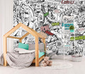 XMPMBM-Cartoon Hand-Painted Comics Nursery Room Fabric Wallpaper Kids Gaming Room Graffiti Bedroom Wall Mural-W 88" X H 59"（36 Square Foot）