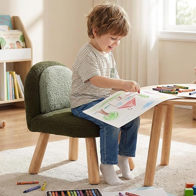 Kid Chairs Sherpa Toddler Chairs Comfy Kids Desk Chair, Wood Toddler Couch Sofa, Soft Kid Reading Chair with Padded Back, Boy Girls Chair for Deskk, Desk Chair for Kids Bedroom/Playroom, Green