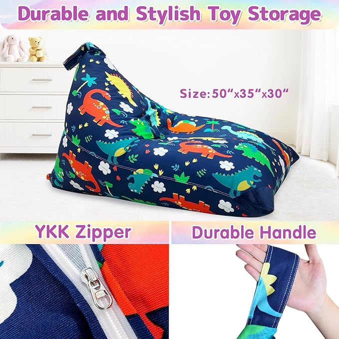 Jorbest Stuffed Animal Storage Bean Bag Chair Cover for Kids Adults, Dinosaur Stuffed Animal Bean Bag Storage, Dinosaur Storage Bag - Cover ONLY(200 L/52 Gal)