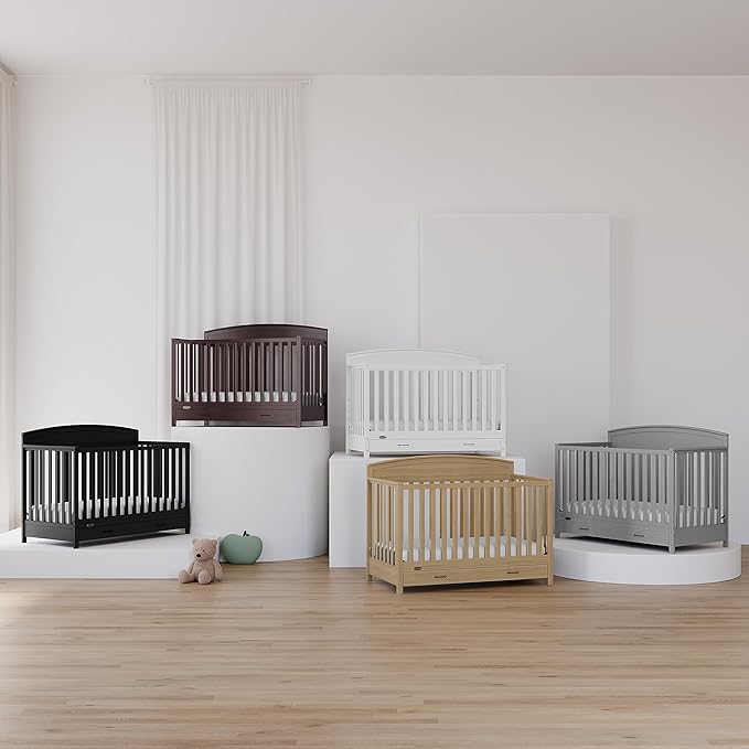 Graco Benton 5-in-1 Convertible Crib with Drawer (White) - Converts from Baby Crib to Toddler Bed, Daybed and Full-Size Bed, Fits Standard Full-Size Crib Mattress, Adjustable Mattress Support Base