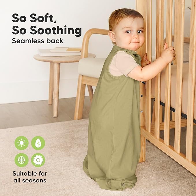 2-Pack Organic Baby Sleep Sacks, 100% Cotton - Soft & Breathable 0.5TOG Baby Wearable Blanket, Toddler Sleeping Sack 6-18 months, Easy to Wear Transitional Swaddles for Newborns, Infants (Avocado, M)