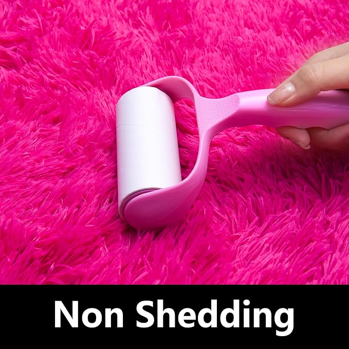 Fluffy Rug Non Slip 5x7 Feet, Hot Pink Living Room Rug Modern, Super Soft Shag Plush Large Carpets for Bedroom