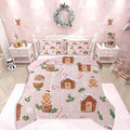 Feelyou Pink Christmas Comforter Set All Season Gingerbread Man Bedding Set with 2 Pillow Cases Christmas Pastry Microfiber Kids Queen Bedclothes Candy Cane Bedroom Decor Duvet Quilt Breathable Soft