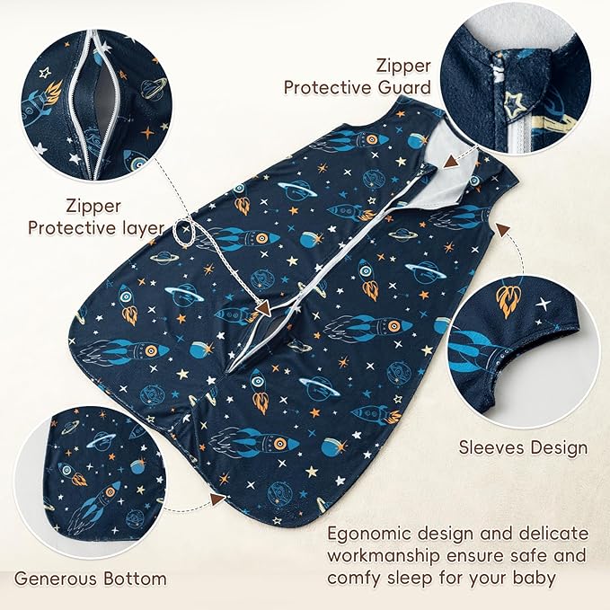 david's kids 3 Pack Warm Micro Fleece Baby Sleep Sack 18-24 Months, Soft Baby Wearable Blankets with 2-Way Zipper, Comfy Winter Sleeping Bags for Toddler Boys Girls Neutral, X-Large Size, Space