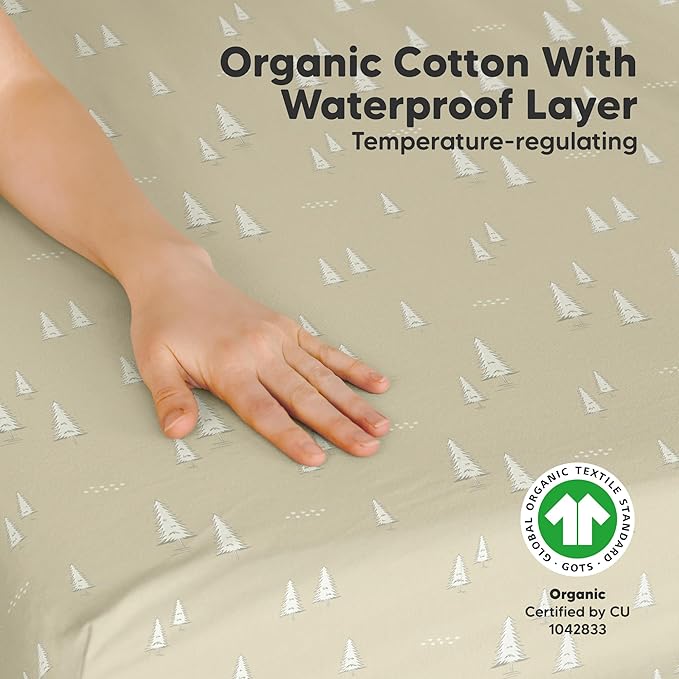 2-Pack Pack and Play Sheets, Waterproof Mini Crib Sheets Fitted - Organic Cotton Pack N Play Sheets for Graco Pack and Play Mattress, Playard Baby Crib Sheets, Neutral for Boy,Girl,Toddler(Pine Grove)