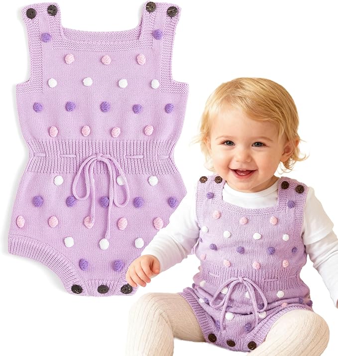 Simplee kids Baby Girl Knit Romper Fall Sleeveless Pompoms Rompers Newborn Little Girl Overall Jumpsuit Outfits