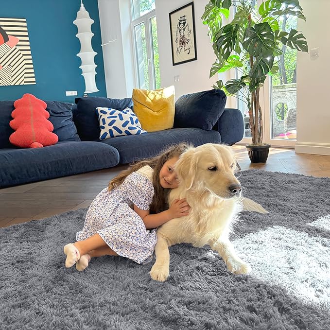 OLANLY 2x5 Machine Washable Runner Rugs for Hallway, Soft Fluffy Shaggy Bedside Rugs for Bedroom, Living Room, Indoor Floor Carpet for Kids Girls Boys, Nursery Rooms, Home Decor Aesthetic, Light Grey