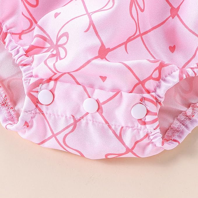 Newborn Baby Girl Romper Mamas Mini Bow Plaid Print Puff Sleeve Smocked Bubble Romper Jumpsuit Bodysuit Clothes