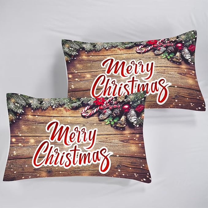 Christmas Comforter Set King: Christmas Wood Grain Bedding Sets Festival Gift Xmas for Girls Women Teens Bedroom Quilt Set 1 Comforter & 2 Pillowcases