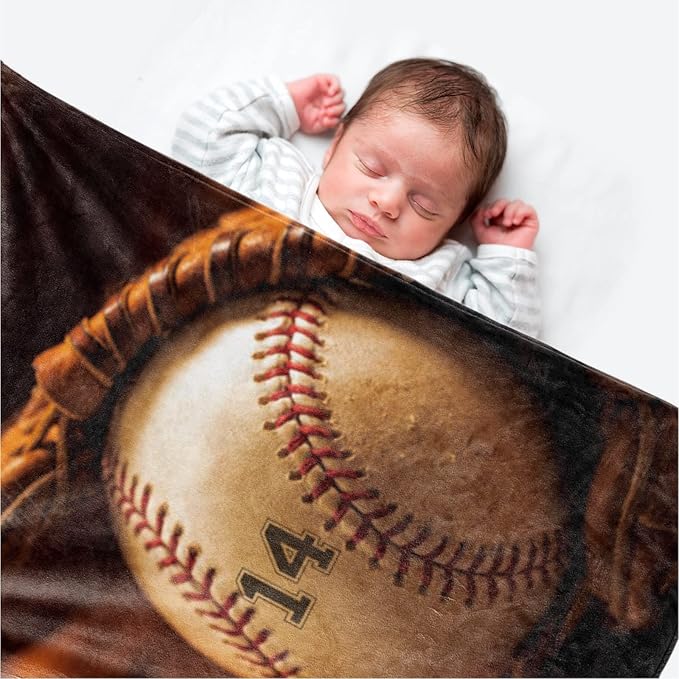 Custom Baby Soft Blanket: Personalized Bedding for Kids Softball Ball Throw Blankets - Perfect Newborn Gift Infant Swaddling Blanket with Name 60x80inch