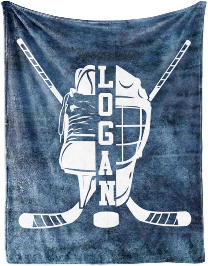 Custom Name Number Hockey Blanket: Personalized Gift for 0-3 Months Baby Nursery Blankets - Toddler Kids Boy Girl Adults Bedding Essentials(60 * 80inch)