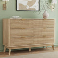 SUNWAVE 6 Drawer Dresser for Bedroom, 49.6" Wide Modern Fluted Dresser with Round Corner, Wood Chest of Drawers for Living Room