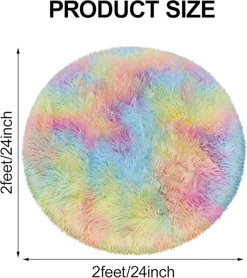 2x2 ft Small Round Rug for Girls Bedroom,Soft Shaggy Kids Rainbow Rugs Kawaii Colorful Carpet Fuzzy for Room Kids Bedroom Girls Dresser Playroom Nursery Storage Cabinet Decor