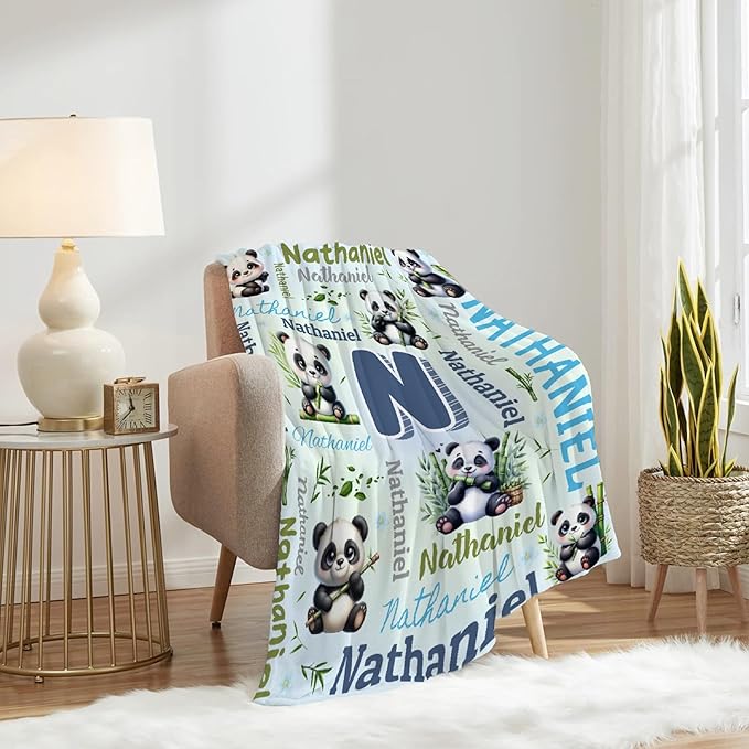 Personalized Custom Panda Preschool Blanket Gifts for Baby Toddler Kids Boys Girls - Customized Panda Super Soft Lightweight Flannel Sheets Decor for Crib Nap Couch - 40"x50" for Kids/Children