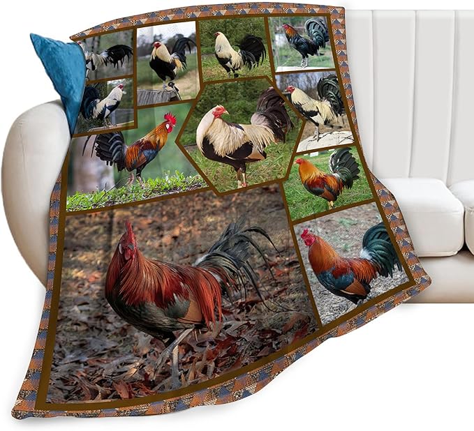Rooster Chicken Throw Blanket - Soft, Warm & Cozy Fleece for Girls, Women, Kids & Adults - 80"x60" Couch, Sofa, Bed
