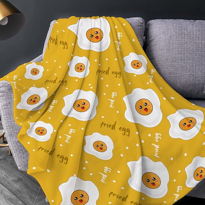 Thuswarm Cute Fried Eggs Kawaii Omelette Flannel Throw Blanket Warm Cozy Soft Cartoon Food Print Blankets for Bed Couch Sofa Room Decoration Gifts 120”×90” Extra Large for Family