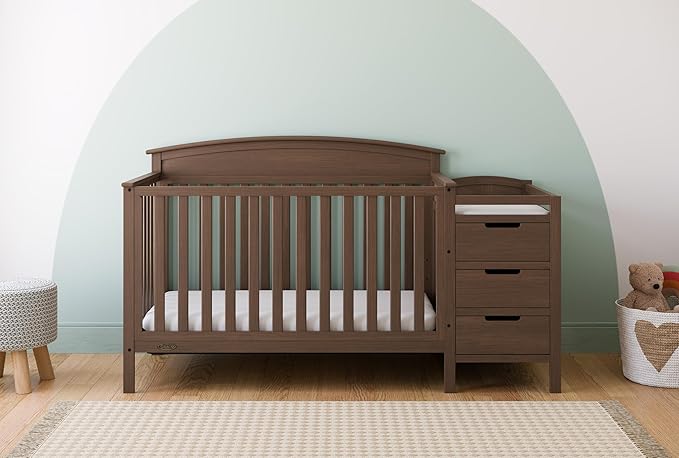 Graco Benton 4-in-1 Convertible Crib and Changer (Hazelnut) – GREENGUARD Gold Certified, Crib & Changing Table Combo, Water-Resistant Changing Pad, Converts to Toddler Bed, Daybed and Full-Size Bed