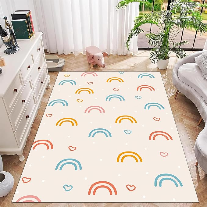 Children's Rainbow Carpet - Soft, Washable, Anti-Slip - 4x6ft