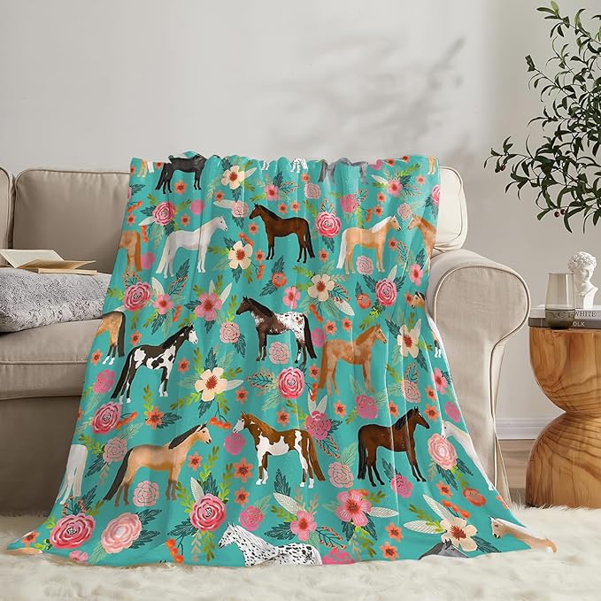 Tijuboni Horse Throw Blanket Horse Gifts for Girls Boys Women Men Kids Adults Soft Flannel Fleece Blanket for Couch Sofa Bed Home Decor 50"x60"