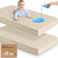 Waterproof Crib Mattress Protector Cover Fitted - 2-Pack Quiet Baby Crib Mattress Pad Sheets, 52" x 28" Soft Quilted Cotton Baby Sheet, Machine Washable, Easy Fit, Durable (Oat/Mavy)