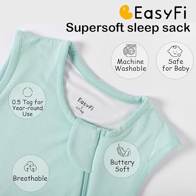 Supersoft Rayon Made from Bamboo Sleep Sack 12-18 Months 0.5 Tog Lightweight Toddler Sleep Sack Baby Wearable Blanket with 2-Way Zipper Summer Unisex Sleeping Bag for Babies - Green