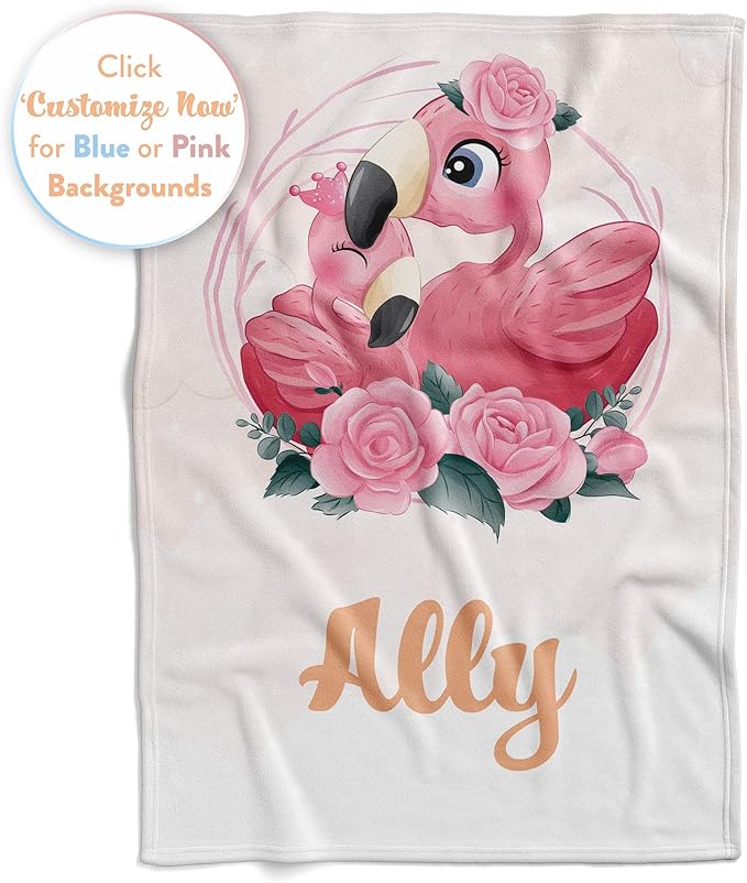 Custom Baby Blankets with Name | Personalized Flamingo Newborn Blanket for Baby Girl and Baby Boy | Unisex Warm Soft Sherpa Swaddle Blanket Minky | (Flamingo, Sherpa 50"x60")