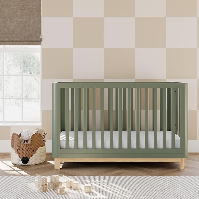 Storkcraft Santos Convertible Crib (Olive & Natural) – GREENGUARD Gold Certified, Fits Standard Crib Mattress, Converts to Toddler Bed and Daybed, 4 Adjustable Mattress Heights, Rounded Edges