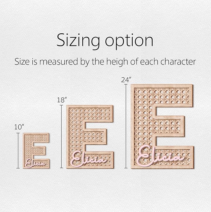 Custom Boho Wood Personalized Initial & Name Sign,3D Wooden Layered Handmade Letter Wall Decor for Nursery or Child's Bedroom, Rattan Flower Baby Shower Newborn Girl or Boy's Birthday Gift