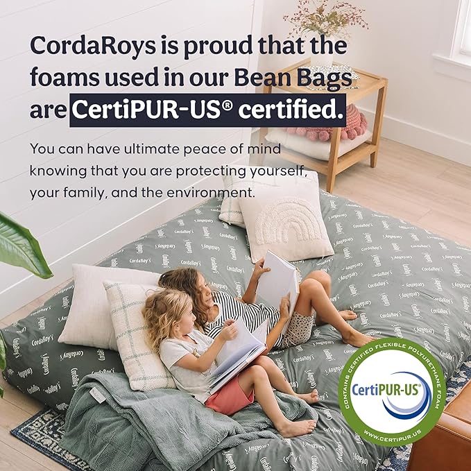 CordaRoy's Chenille Bean Bag-Convertible Bean Bag Chair-Machine-Washable Chenille Fabric Cover-for Basement,Living Room,Game Room,Dorm & More - King Size - Moss | Made in The USA