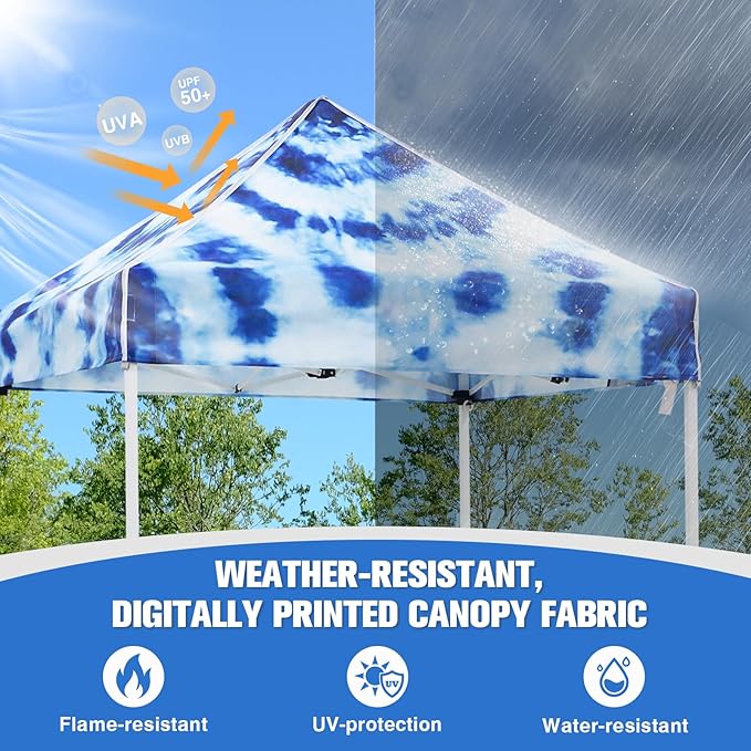 EAGLE PEAK 5x5 Pop Up Canopy Tent Instant Outdoor Canopy Easy Set-up Straight Leg Folding Shelter, Tie Dye Blue