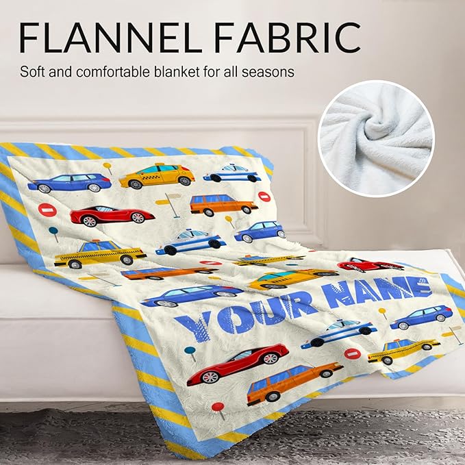 Custom Cute Blanket Gifts for Boys - 60" x 80" Inches Car Throws Gift for Men Teens - Cute Blue Warm Cozy Blanket for Bed, Couch, Travel