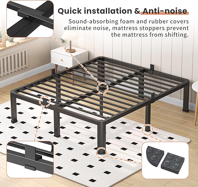 12 Inch Queen Heavy Duty 3500 lbs Bed Frame with Round-Corner Legs & Anti-Squeak Design – Quick Assembly Metal Platform, No Box Spring Needed