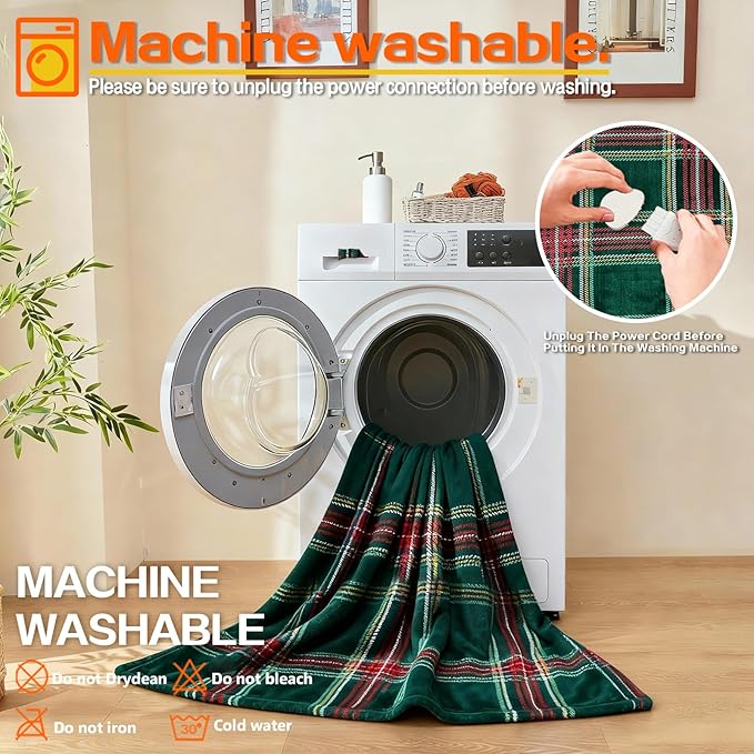 Electric Blanket Heated Twin, Soft Flannel 62"x84" Plaid Heating Blanket with 8 Hours Auto Off 10 Fast Heating Levels Machine Washable Sherpa Heated Blanket with Overheating Protection
