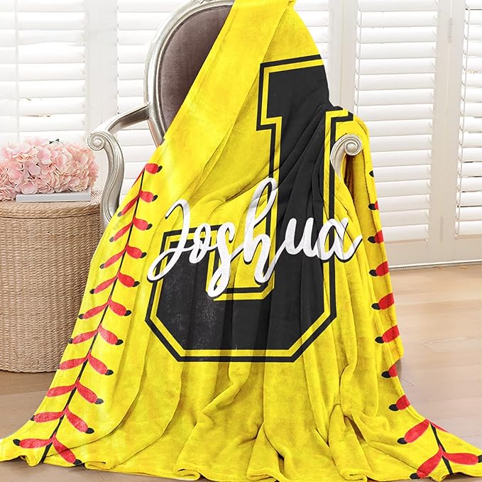 Personalized Softball Kids Blanket with Name and Number - Custom Sport Bed Blankets Gift for 0-3 Months Baby Essential and Warm 60x80inch