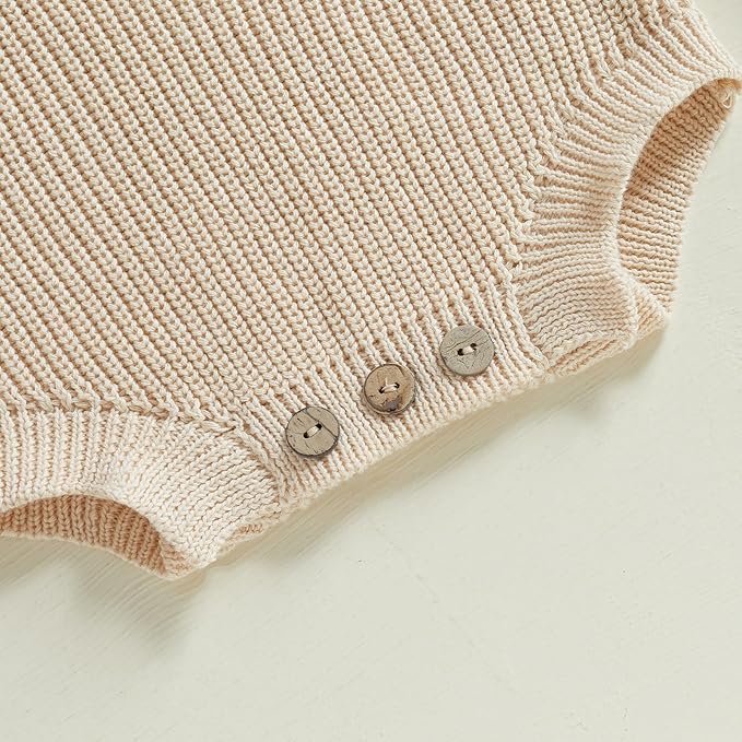 Lesimsam Newborn Baby Boy Girl Valentines Day Outfit Oversized Embroidery Long Sleeve Knit Sweater Bubble Romper Bodysuit
