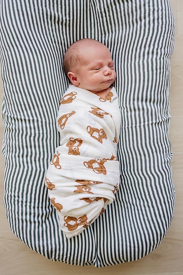 Mebie Baby Teddy Bear Muslin Swaddle, Modern and Neutral Blanket for Baby Girl or Boy, 0-3 Month, Comfy Wrap