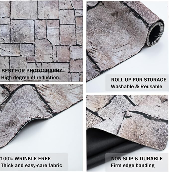 Kate Photography Floor Mats Vintage Brick Stone Wall Floor Backdrop Newborn Photography Props Rubber Floor Backdrop Mat for Professional Photo Studio 8x5ft