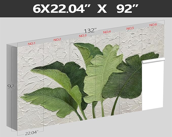 XMPMBM-Hand-Painted Banana Leaf Art Fabric Wallpaper Graffiti Green Leaf Living Room Bedroom Bathroom Wall Mural-W 132" X H 92"（93 Square Foot）