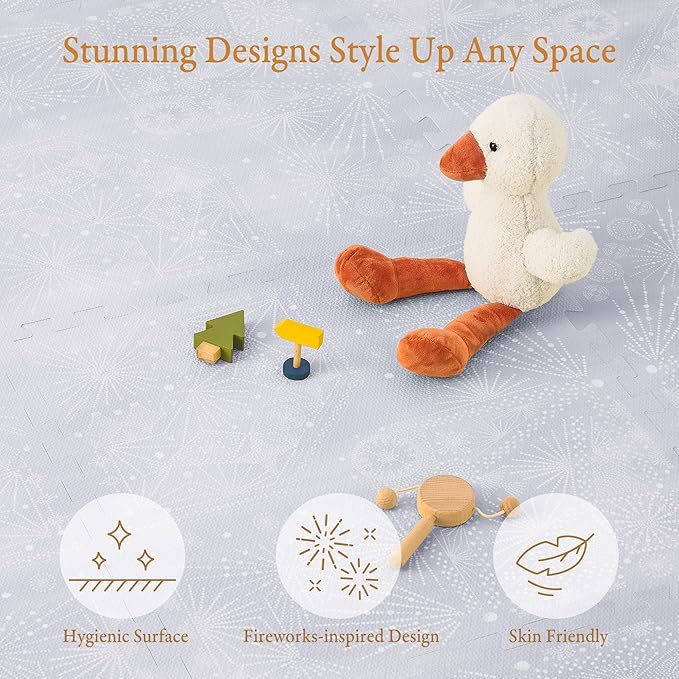 PopsyKosy Premium Baby Floor Play Mat - Thick & Cushioned 1 inch Playroom Foam Mat, Non-Toxic Odorless - 6 Tiles - Spacious 6x4 ft. - Stylish & Large, Waterproof for Kids & Toddlers - Lavender Gray
