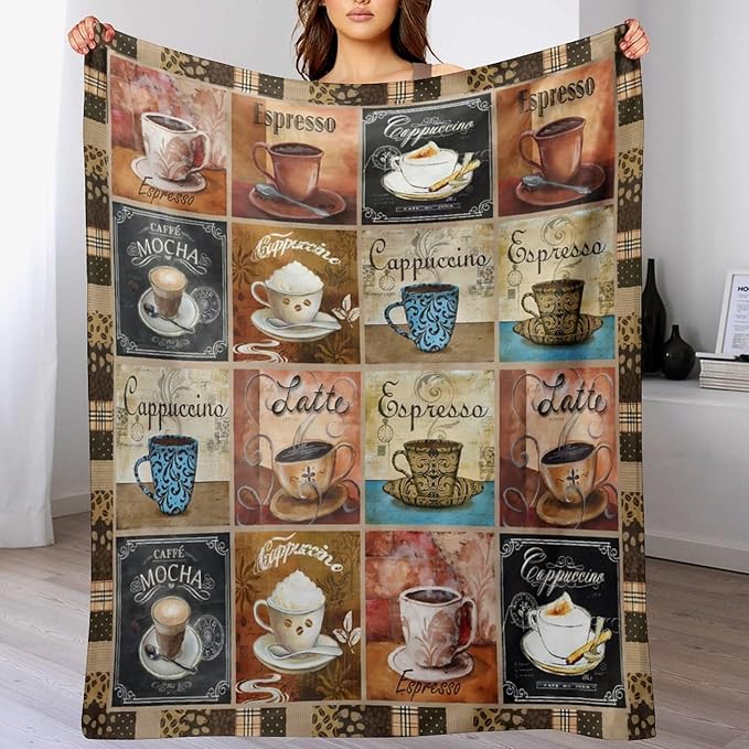 Coffee Blanket Gifts for Lovers - Soft Warm Cozy Fleece Throw for Women Men Adults - Sofa Bed Couch D1 40"x50"