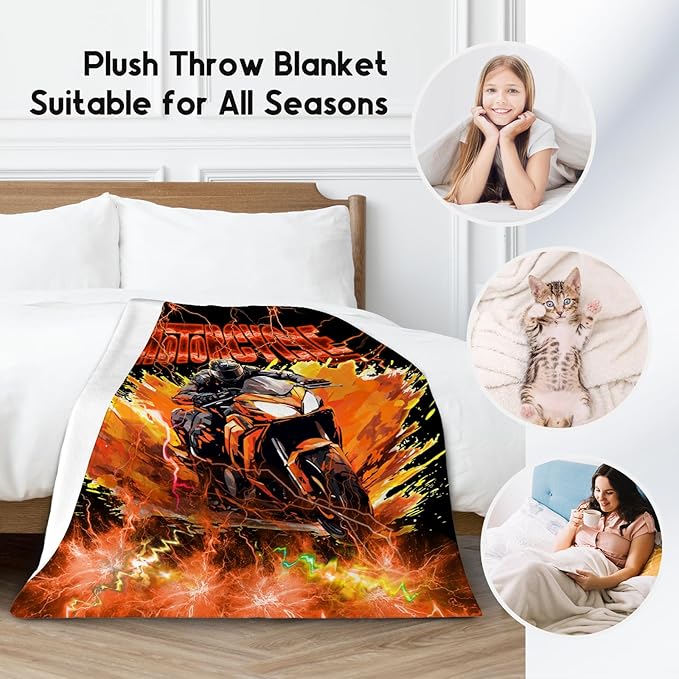 Blanket for Boys Motorcycle Blankets Gifts for Car Lovers, 40"x50" Warm Cozy Flannel Throw for Couch Sofa