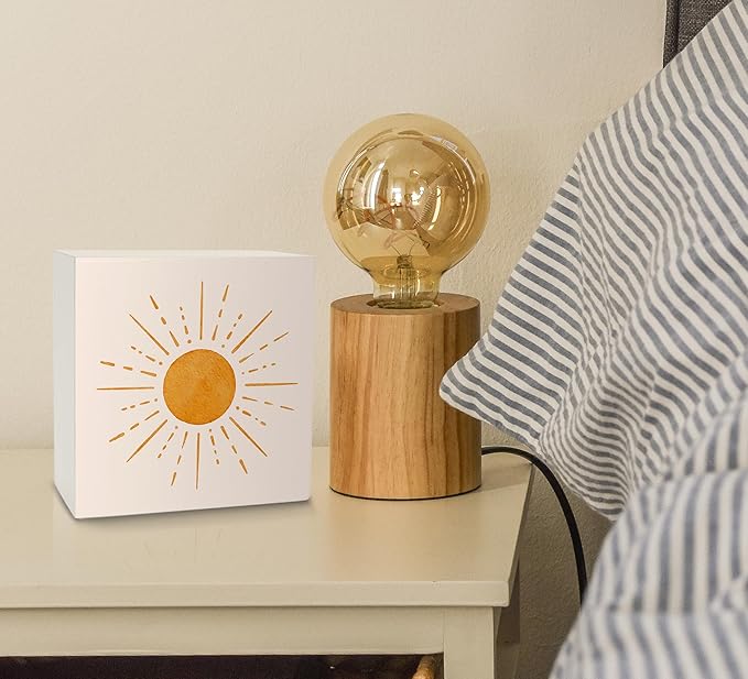 KU-DaYi Abstract Boho Sun Orange Sunrise Sunshine Wood Box Sign Rustic Farmhouse Style Wood Block Plaque Decor for Bohemian Home Girls Room Wall Desk Shelf Decoration
