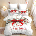 Christmas Duvet Cover Full Size Merry Christmas Bedding Set Kids Boys Girls Red Bow Pattern Comforter Cover 3 Pieces with Zipper Closure (No Comforter)