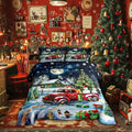 Rustic Farmhouse Xmas Comforter Set Twin Size,Retro Red Truck Snowman Bedding Set for Kids Boys Girls Room Decor,Snowflake Cabin Christmas Tree Quilt Set 2Pcs,Xmas Theme Duvet Insert,1 Pillowcase