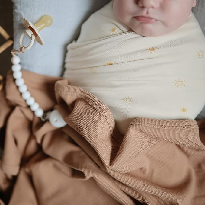 mushie Stretchy Baby Swaddle Blanket | Extra Soft & Snug Fit | 47"x47" (Sun)