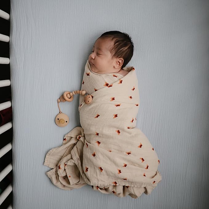 mushie Extra Soft Muslin Fitted MINI Crib Sheet | 24"x 38" (Baby Blue)
