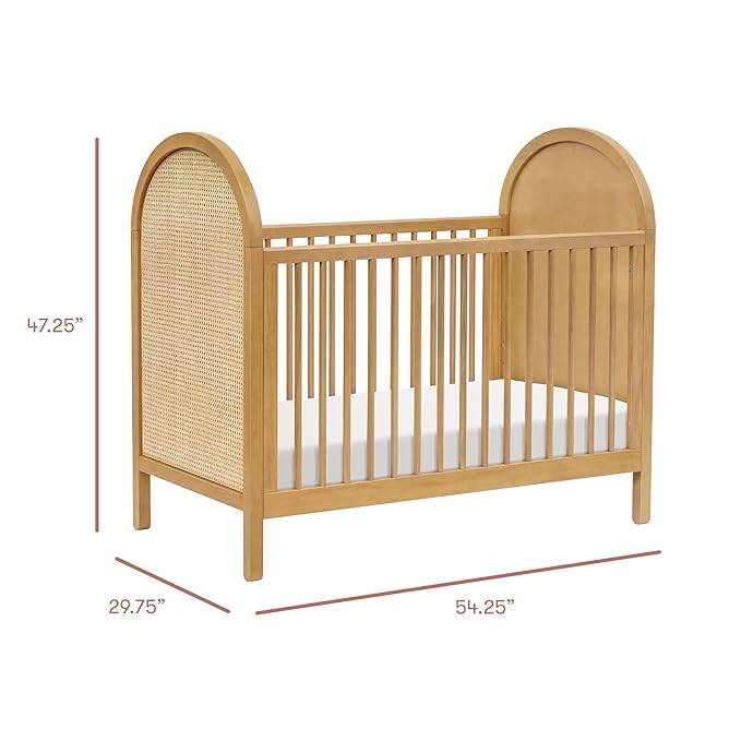 babyletto Bondi Cane 3-in-1 Convertible Baby Crib - GREENGUARD Gold Certified Convertible Crib to Toddler Bed & Daybed - Wooden Baby Bed with 4 Adjustable Heights - Made of 100% Solid Wood - Honey