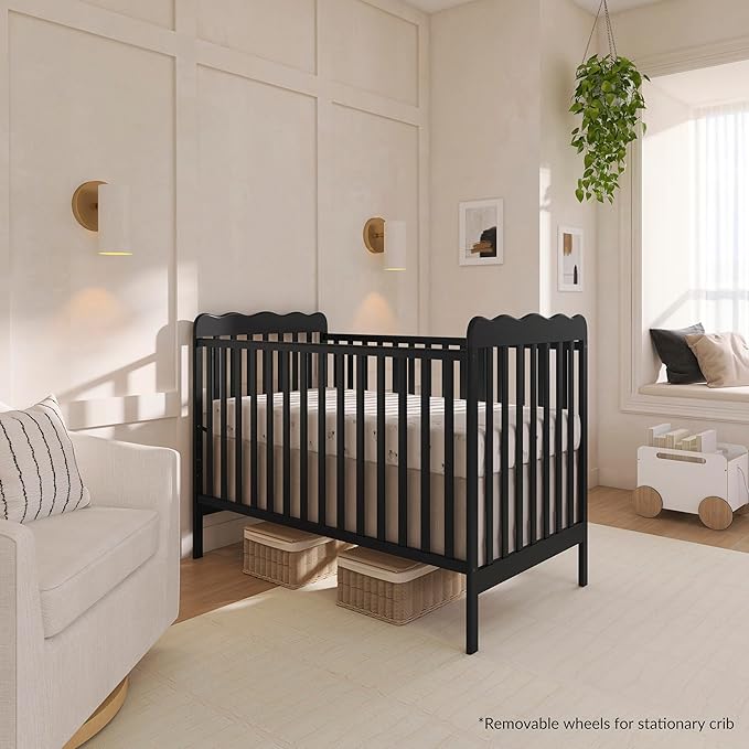 Dream On Me Carson Classic 3-in-1 Convertible Full-Size Baby Crib in Black, GreenGuard Gold & JPMA, 4 Mattress Heights, Converts to Day & Toddler Bed, Locking Wheels, Classic Nursery Design